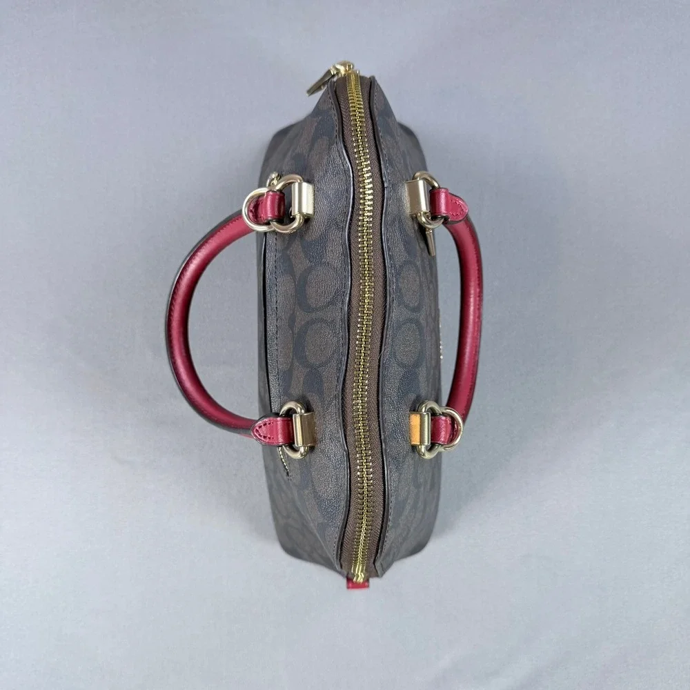 Coach Sierra Satchel Signature Coated Canvas Brown Red 13x9.5 Gold Hardware 2558